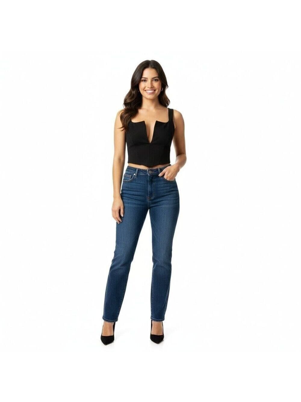 PrettyLittleThing Black Corset Crop Top | Deep V Bustier | Y2K Going Out Top | 6